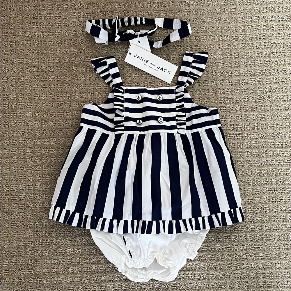 Janie and Jack Navy and White Striped Diaper Cover Set